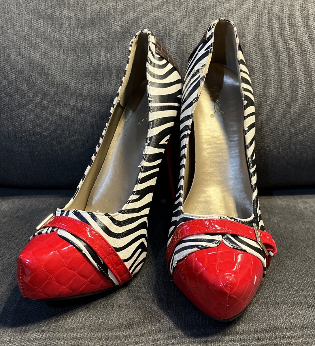 QUPID Zebra Stripe Red Stilleto Platform Heels Pumps Size