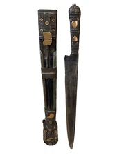 Antique Silver & Gold Inlay South America Gaucho Blade Dagger Knife 25 3/4" Long
