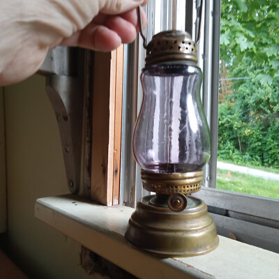 1890s BRASS SKATER'S LANTERN WITH AMETHYST GLASS GLOBE & BRASS