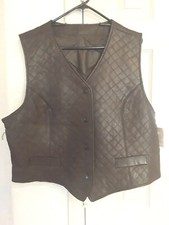 Nwt Essential Elements Women's Lamb Leather Quilted Vest Lined Filling Brown Xl