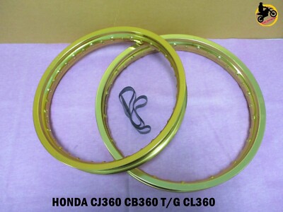 FIT HONDA CJ360 CB360 T/G ALUMINIUM GOLD F+ R WHEEL RIM SET SERIES7  *nan4046*