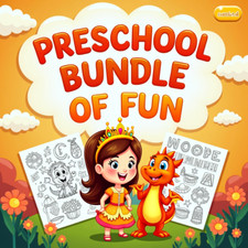 Preschool bundle of fun printable coloring pages, activities, instantly download