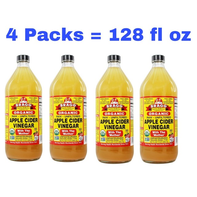4 Packs Bragg Organic Raw Apple Cider Vinegar 32 fl oz Total 128 fl