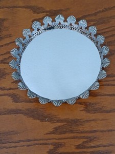 Vintage Hollywood Regency Brass Filigree Ornate Round Vanity Mirror Tray 8"
