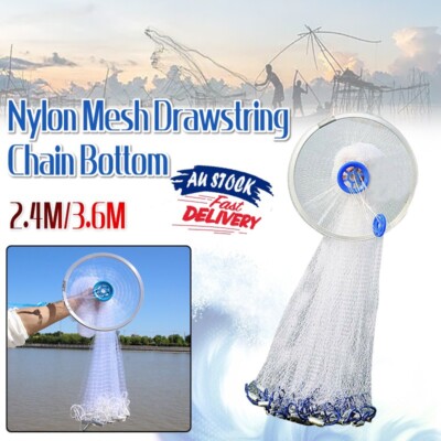 Wilson Cast Net Drawstring 8ft 12ft Fishing Cast Net Quick Throw Nylon Mesh Drawstring Chain ...