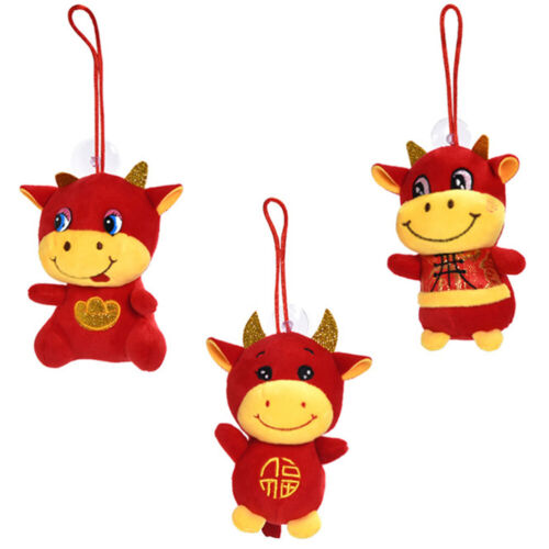  3 Pcs Chinese Ox Year Child Toy New 2021 Plush Knot Pendant - Afbeelding 1 van 12