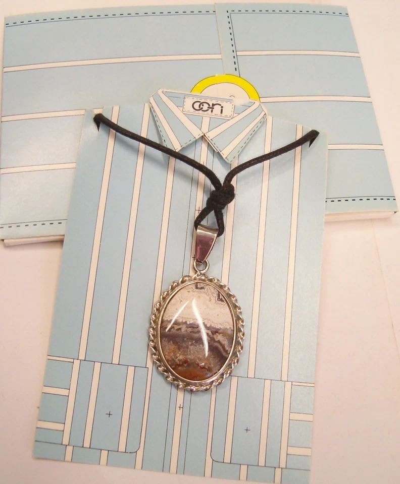 Ciondolo in ARGENTO 925 con AGATA naturale e girocollo - pendente pietra dura - Immagine 3 di 3