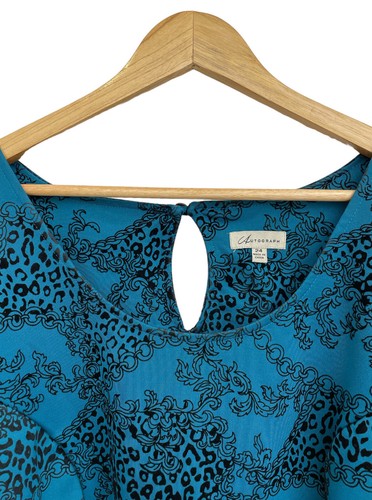 AUTOGRAPH Women's Teal & Black Flocked Velvet Stretch Top Plus Size 24 - Picture 5 of 5