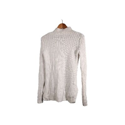 AQUA Sweater Women's S Beige Ribbed Pullover Long Sleeve Crew Neck