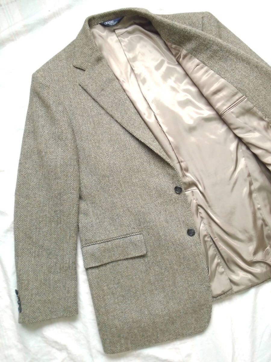 Vintage 90s Polo Ralph Lauren 44L Herringbone Lambswool Blazer