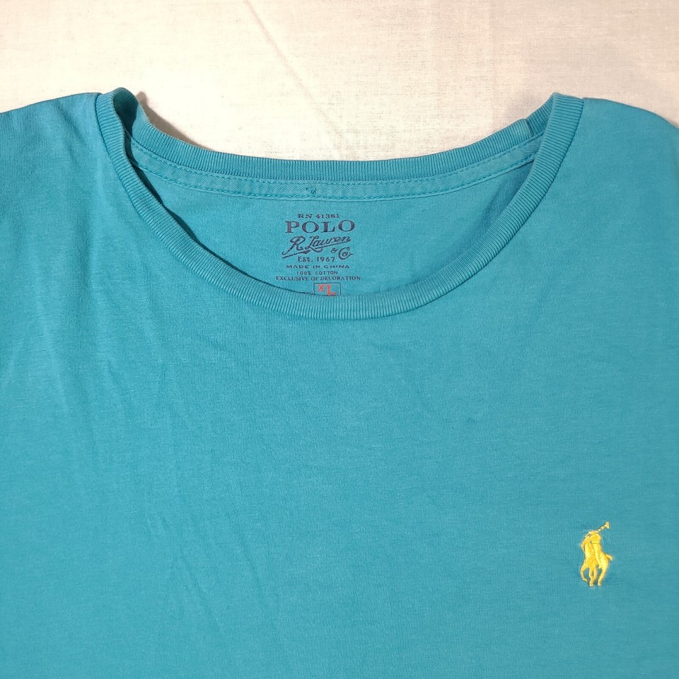 Polo Ralph Lauren Shirt Mens Size XL Teal Blue Yellow Pony Long Sleeve