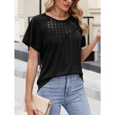 Lace Detail Round Neck Short Sleeve Blouse