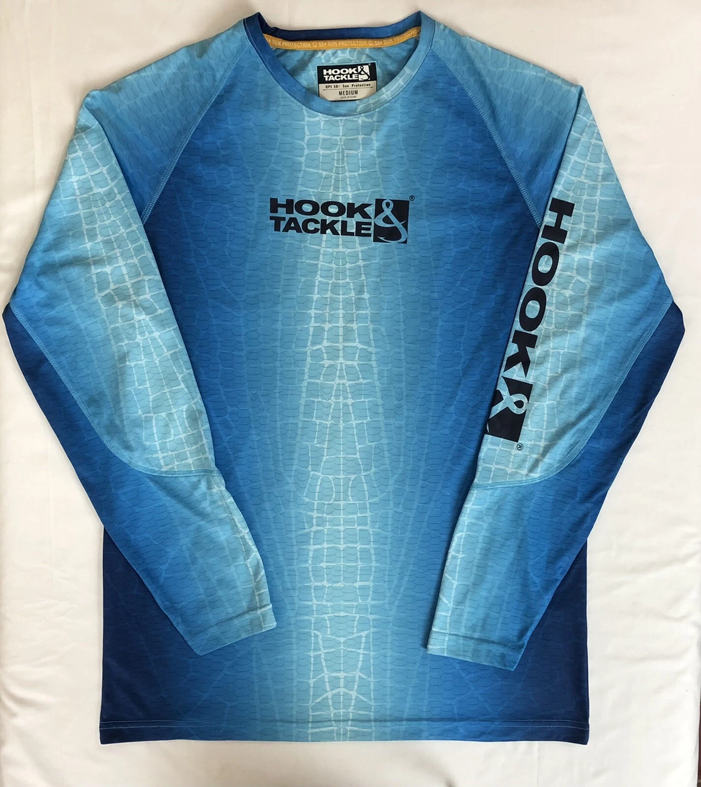 Hook & Tackle Mens Long Sleeve T Shirt Medium Blue UPF 50+ Sun Protection
