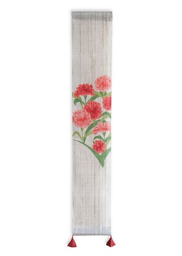 Kyoto Tapestry Wall Hanging Small Handpainted Linen Carnation Mothers day Spring - Picture 1 of 5