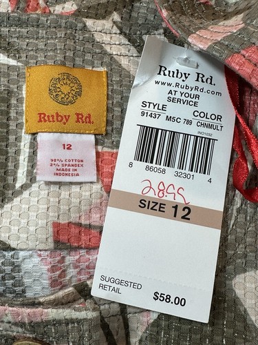 NWT Ruby Rd Size 12 Ikat Quilted Multicolor Button Up Blazer Jacket 3/4 Sleeve - Picture 20 of 21