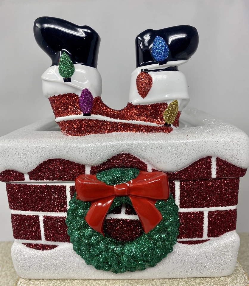 Suporte de vela Bath & Body Works Natal 2020 Papai Noel na chaminé 3 pavios novo com etiquetas - Imagem 3 de 4