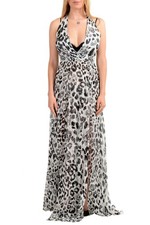 Versus by Versace Women's 100% Silk Deep V-Neck Halter Evening Dress US XS IT 38