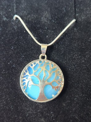 Tree Of Life Pendant Opalite Gemstone 925 Silver Snake Chain