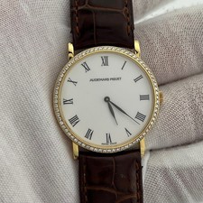 Vintage Audemars Piguet Extra Flat 14273 31mm 18k Gold Factory Diamond Bezel 3