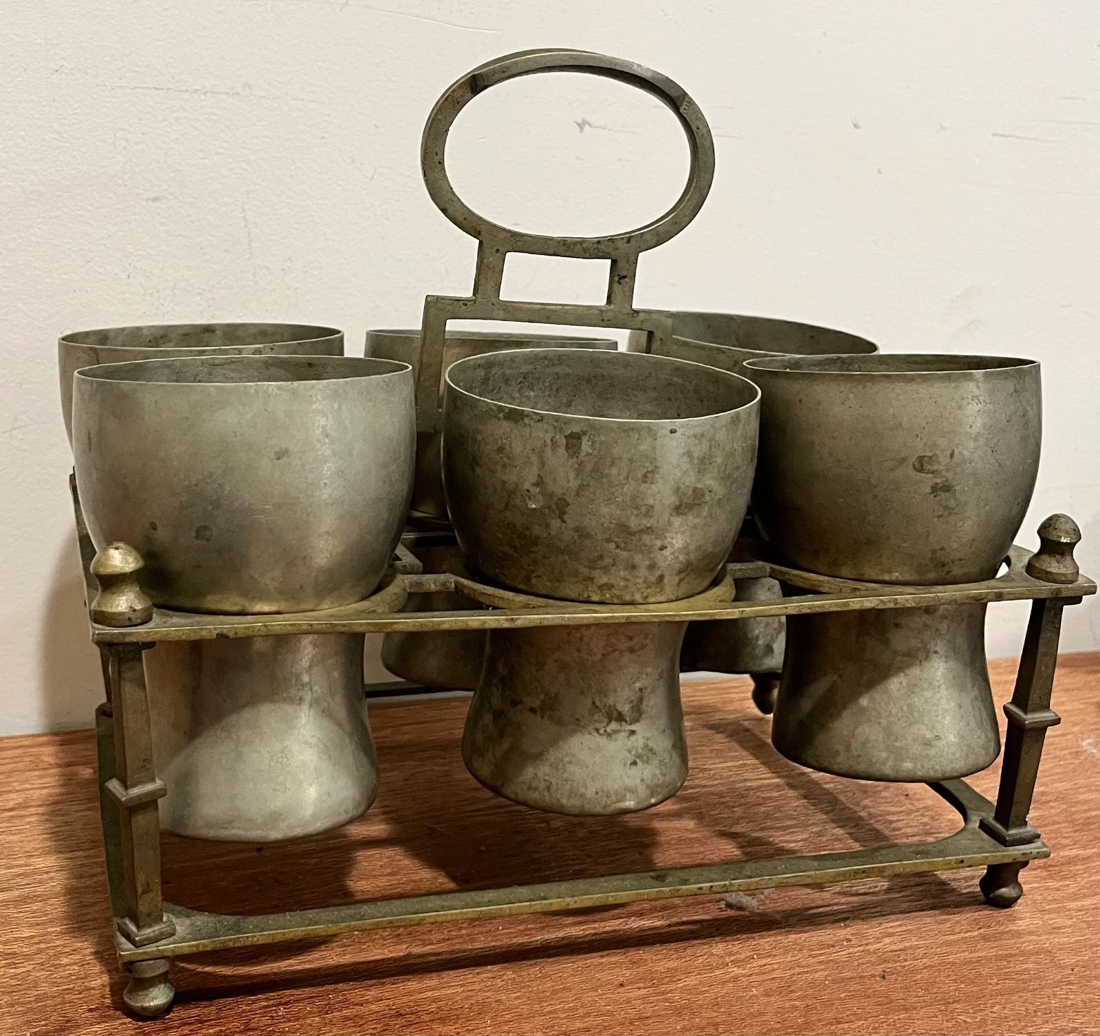 Antique Old Brass Stand And German Silver Cups - Berndorf Metal Works