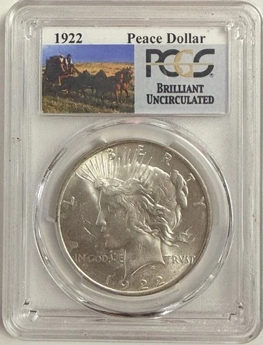 1922 Peace Dollar 90% Silver Coin BU Grade Certified By PCGS Frosty White #437