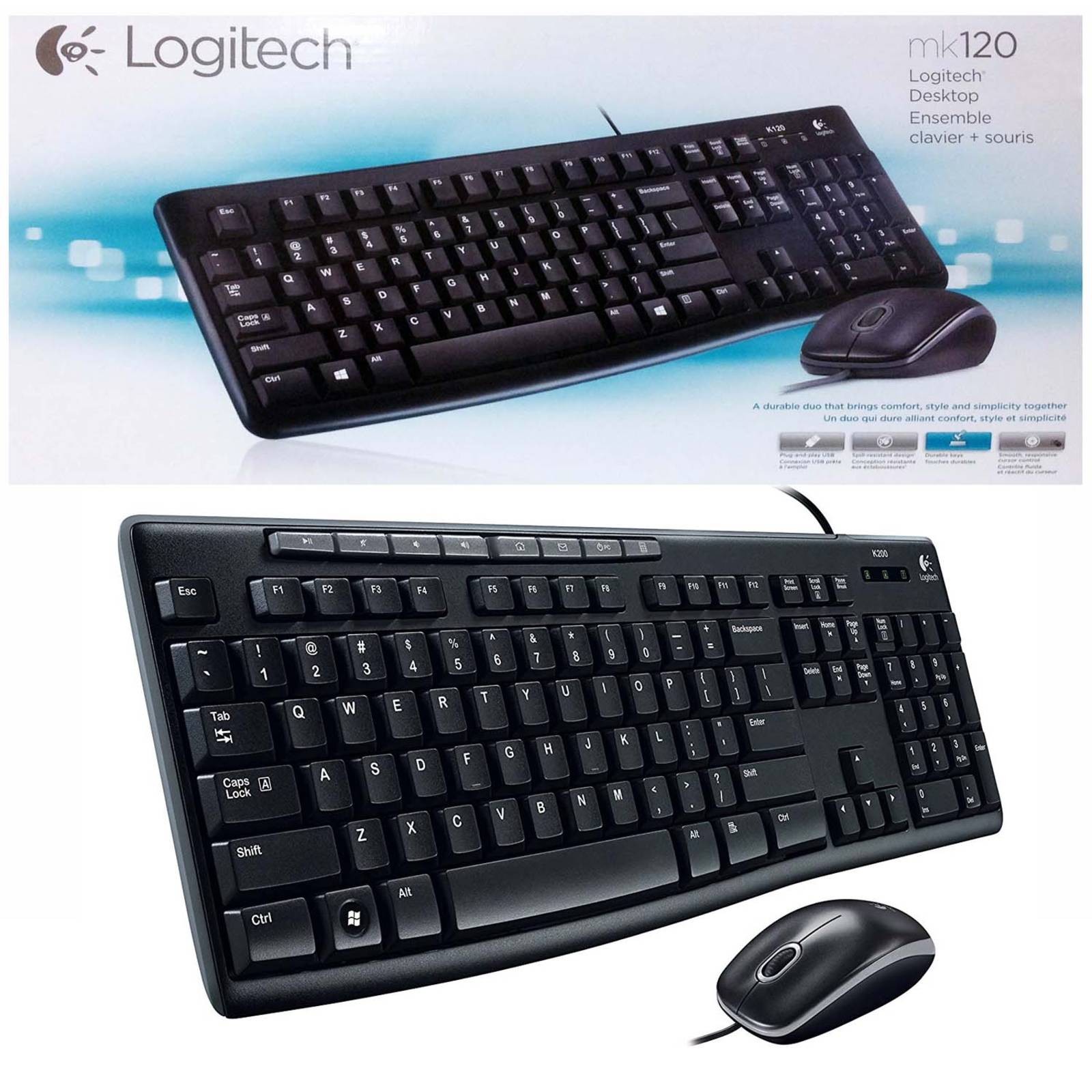 Logitech MK120 Desktop Set USB QWERTY Keyboard And Optical Mouse