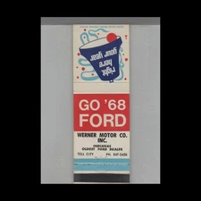 Matchbook Cover 1968 Ford Dealer Werner Motor Co. Inc Tell City IN