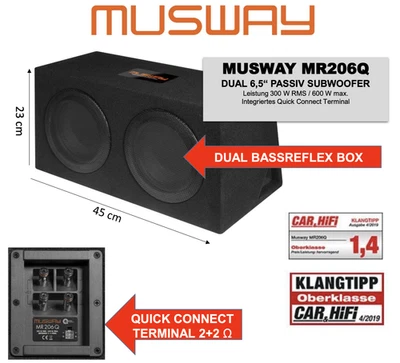 MUSWAY MR206Q Dual Bassreflex Subwoofer Bassreflexbox Woofer 2 x 16,5cm 600 Watt - Bild 1 von 4