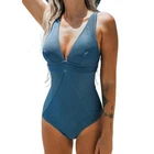 Cupshe Brazilian Obsession V Neck Paneled One Piece Swimsuit Blue Size M