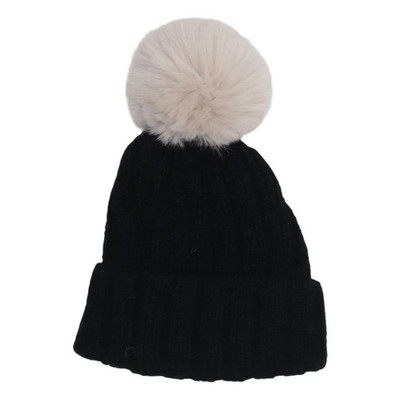 Bommelmütze, Größe: ONE SIZE, Schwarz/Beige, Mädchen #MMD