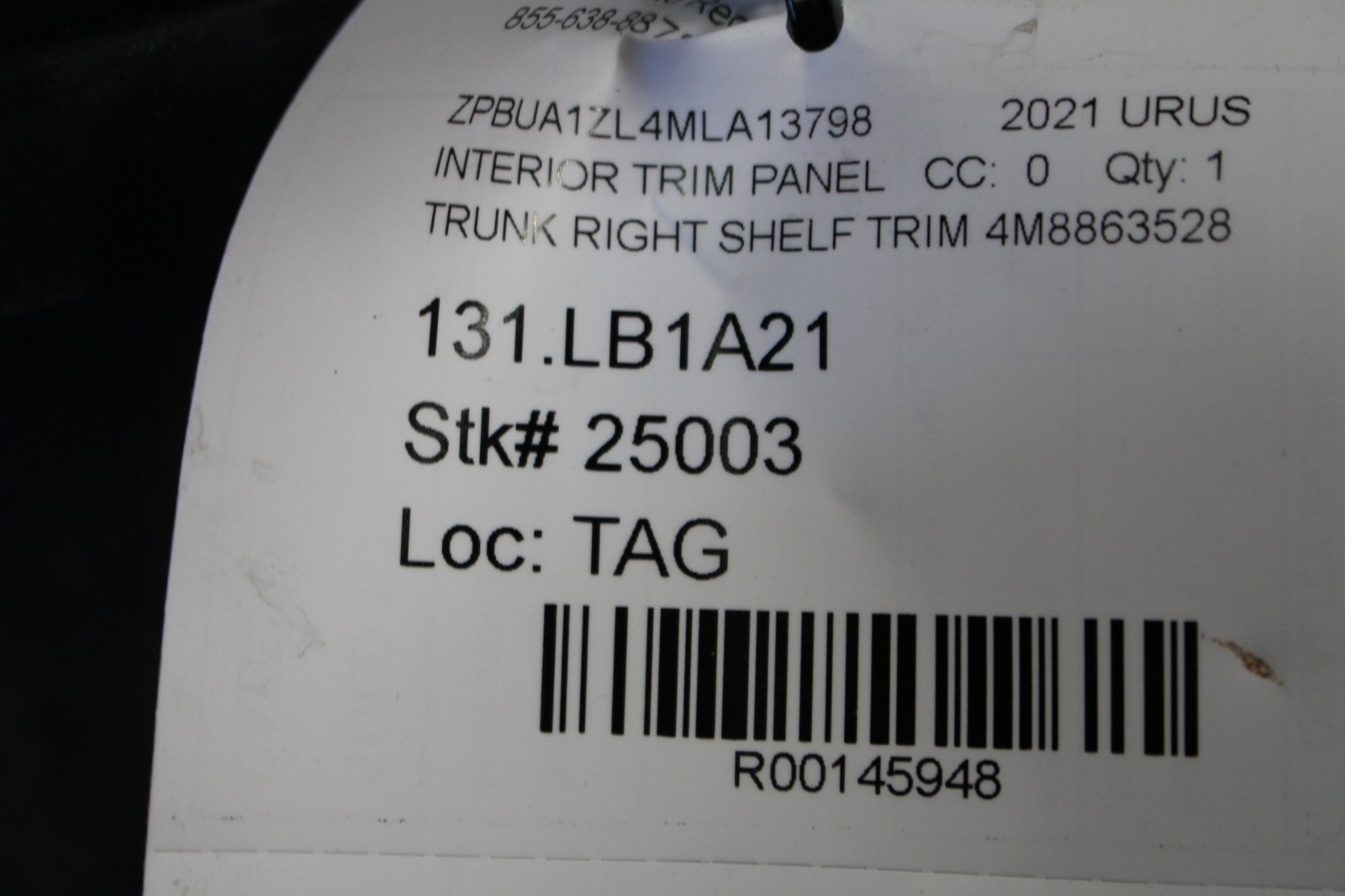 Lamborghini Urus, RH, Right, Trunk Cover, Lower Section, Used, P/N 4M8863528
