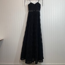 Adrianna Papell Black V-Neck Pleat Bodice Rosette Ball Gown Dress Size 4