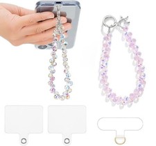 2 pcs Phone Wrist Strap Crystal Charm Chain Keychain Beaded Set