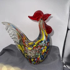 Beautiful Hand Blown Glass CHICKEN Figurine 7.4" tall x 7.5" x 4.4"