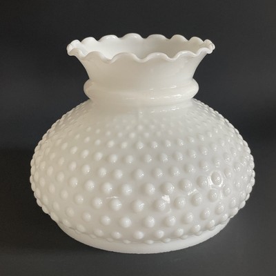 Vintage White Hobnail Hurricane Oil Or Electric Glass Lamp Shade For 7'' Fitter
