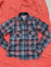 Dixxon Flannel Co Youth 120 Button Up Shirt Black Gray Orange Plaid Long Sleeve