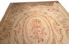 12x9.5 French Aubusson Area Rug Floral Beige Pink Wool Tapestry Handmade Large