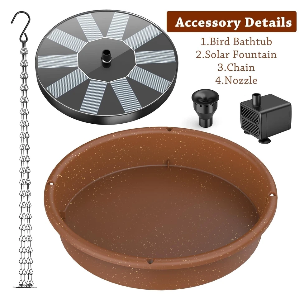🔥 Baño colgante para pájaros de 12" con bomba de fuente solar para comedero baño para pájaros Foto 3 de 4