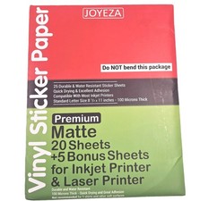 JOYEZA Premium Matte Printable Vinyl Sticker Paper 20 + 5 Inkjet Sheets 8.5 x 11