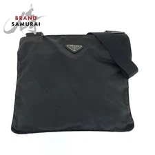 PRADA Tessuto Triangle Logo Plate Black Silver Hardware Nylon Shoulder Bag Sacoc
