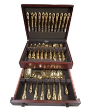 Flatware 70 Piece Pacific Silvercloth Chest Gold Plate Set