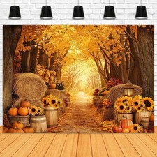 8x6ft Fall Autumn Backdrop Photography Forest Maple Leaves Pumpkins Decor