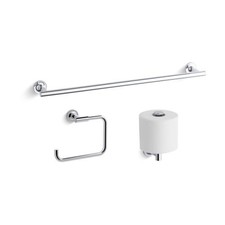  Polished Chrome Kohler Purist 24" Towel Bar, Towel Ring and Tissue Holder