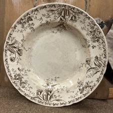 Antique Alfred Meakin England  Bowl Ironstone Transferware Brown Stained Crazed