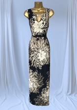 BNWOT WALLIS UK 16 BLACK BEIGE EVENING PARTY CRUISE HOLIDAY MAXI DRESS 