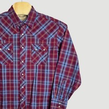 Wrangler Western Fashion Snap Shirt Men's Burgundy Blue Plaid XL