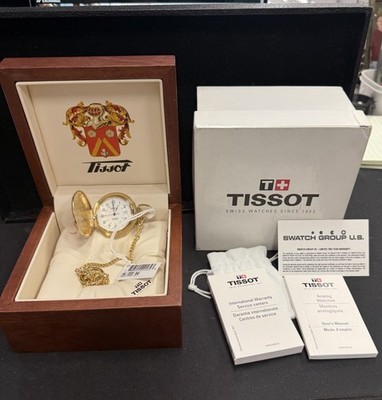 Brand New In Wooden Box Tissot 1853 Quartz Railroad Approved Pocket Watch Chain