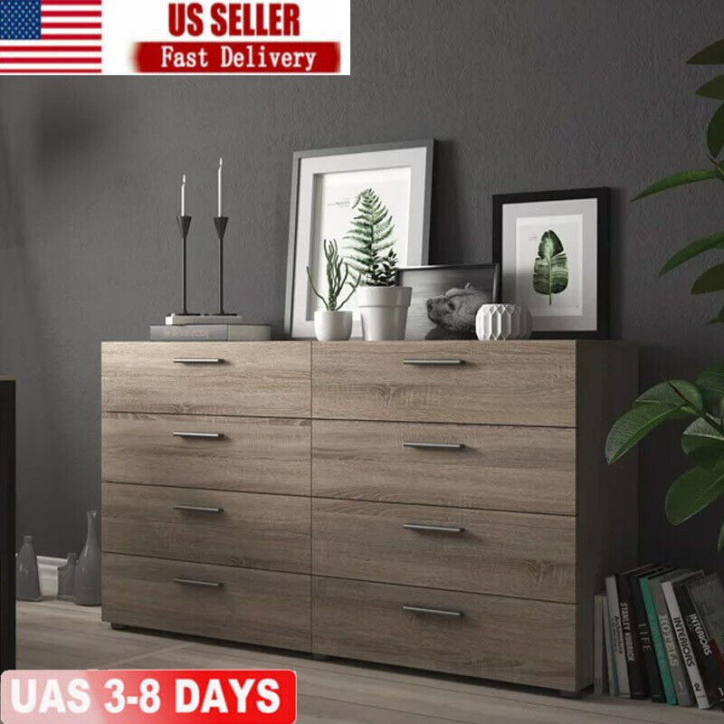 8-Drawer Double Dresser Rectangular Storage Organizer for Living Room Furniture
