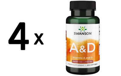 4 x Swanson Vitamins A & D - 250 softgels (37,99 EUR/kg)