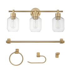 Cannes 5 Piece Bathroom Hardware Set Matte Brass Vanity Light Towel Bar Ring ...
